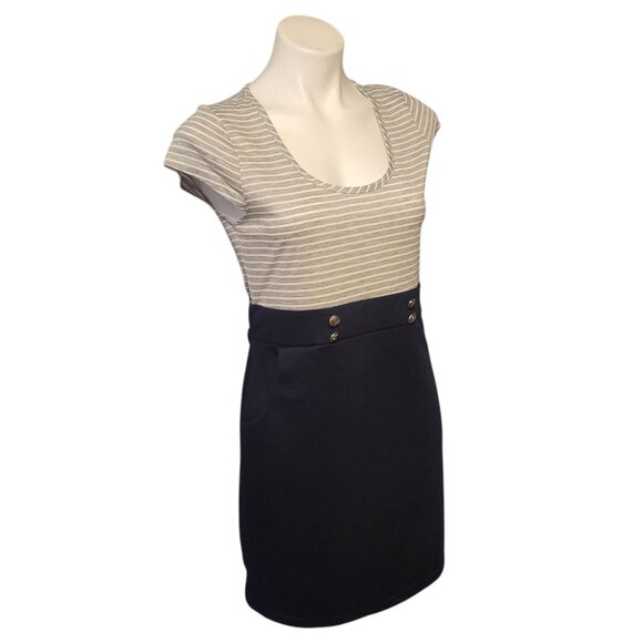 NWT WetSeal Size Large Navy Gray & White Stripe Print Nautical Buttons Ocean - Picture 1 of 7